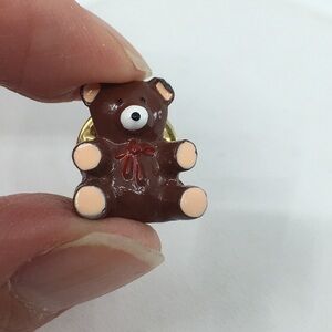 Vintage Brown Tiny Teddy Bear Pin Collectible 3D Enamel Lapel Pin Tie Tac Cute